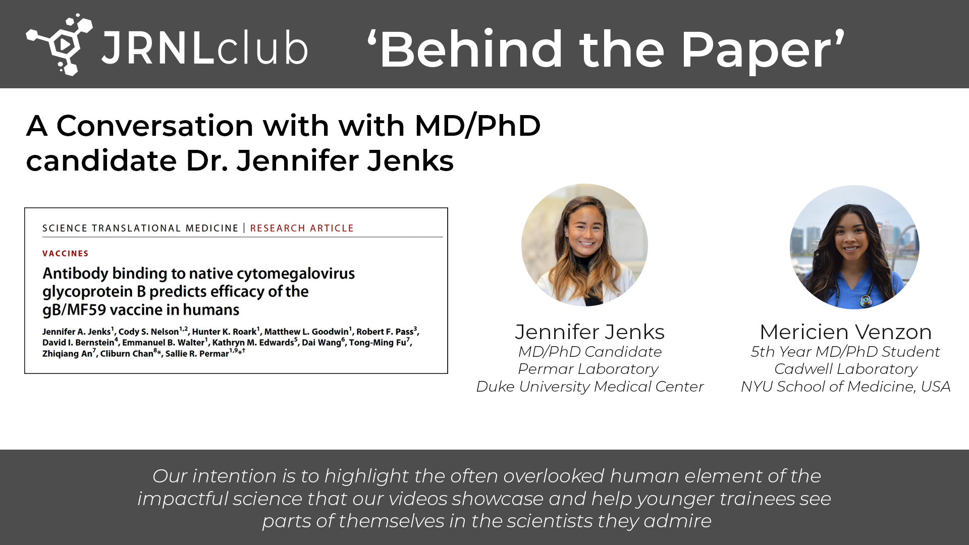 Behind the Paper' with MD/PhD candidate Dr. Jennifer Jenks
